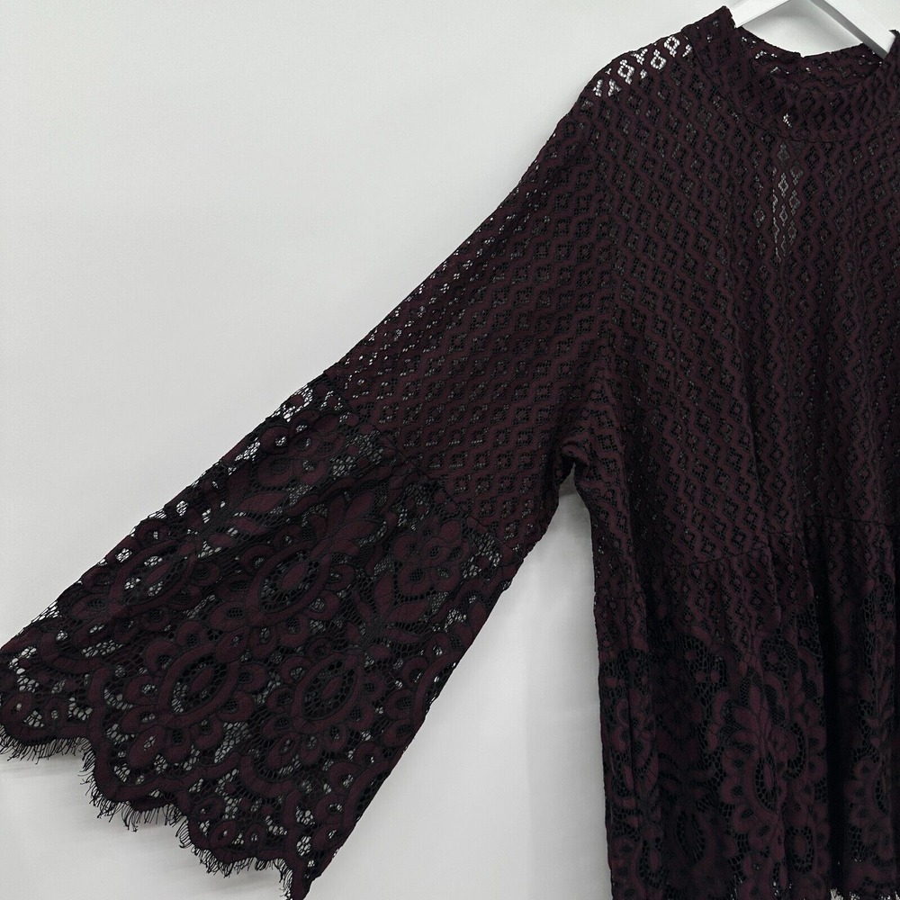 Lane Bryant Tunic Top Shirt Size 26 Sheer Long Bell Sleeves Floral Lace Blouse - Picture 7 of 15
